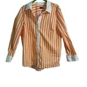 Talbots Petite XLP Orange & White Striped Button Down Shirt